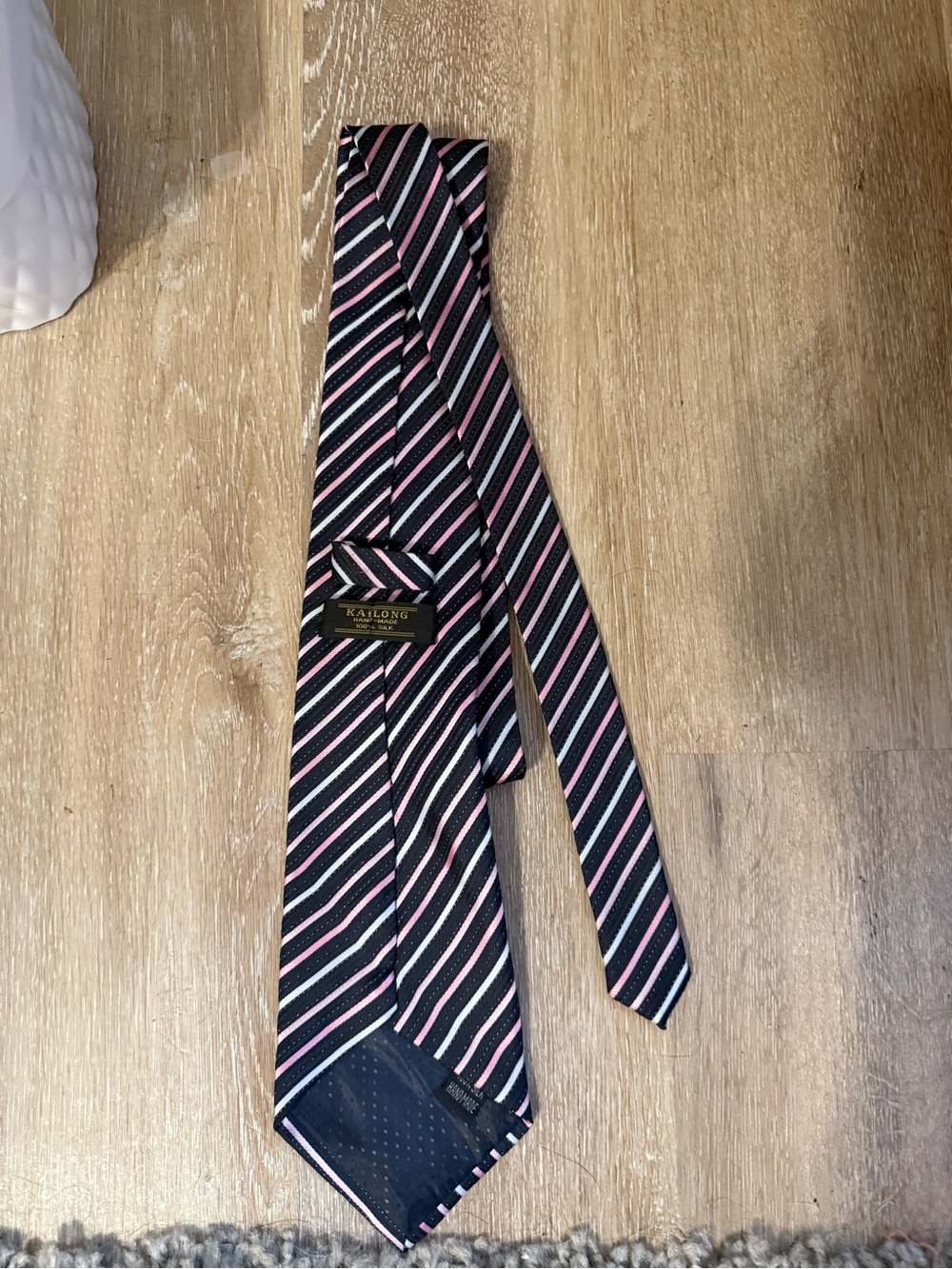 Men's Pink and Black Striped Silk Tie